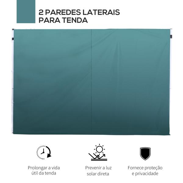 2 Paredes Laterais para Tenda 3x3 m Parede Lateral de Substituição de Tecido Oxford com Janela 300x200 cm Verde