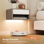 Conjunto de 2 Mesas de Cabeceira Flutuantes com Luzes LED RGB Controlo por APP e Prateleira Aberta 37x32x21 cm Madeira e Branco