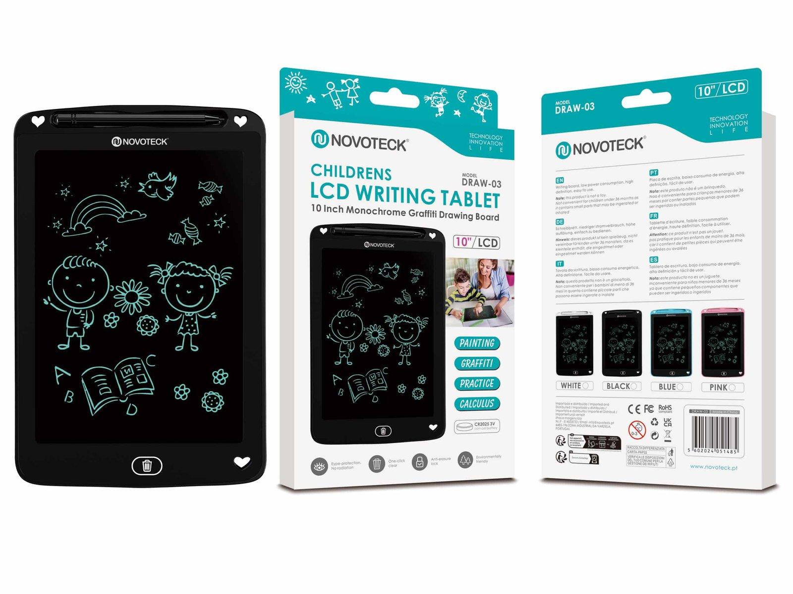 Tablet de Escrita LCD para Crianças - 10'' Polegadas, DRAW-03 Negro