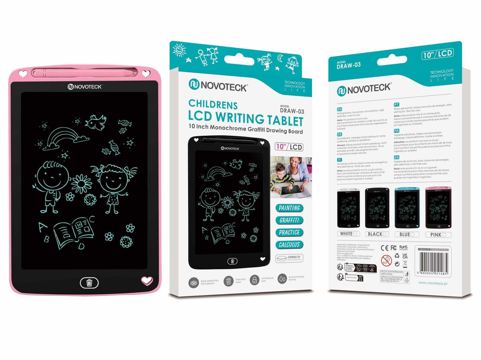 Tablet de Escrita LCD para Crianças - 10'' Polegadas, DRAW-03 Rosa