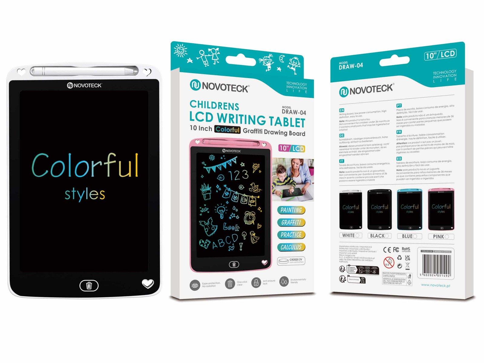 Tablet de Escrita LCD Colorido para Crianças – 10” Polegadas, DRAW-04 Branco