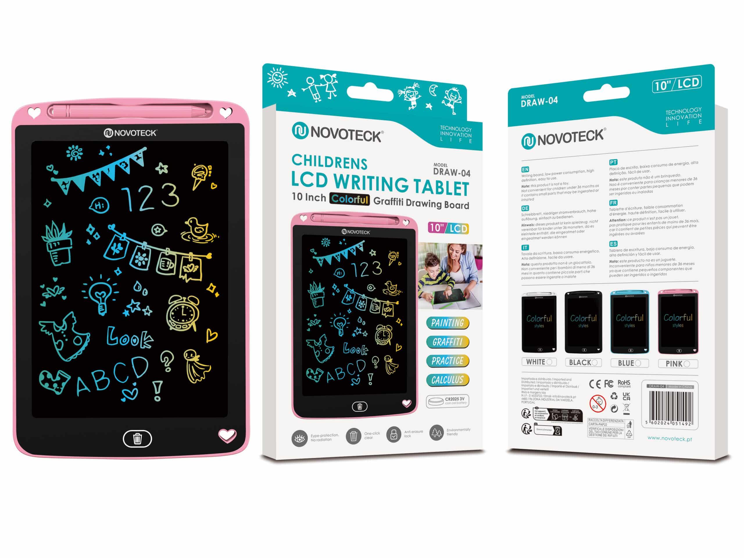 Tablet de Escrita LCD Colorido para Crianças - 10'' Polegadas, DRAW - 04 Rosa