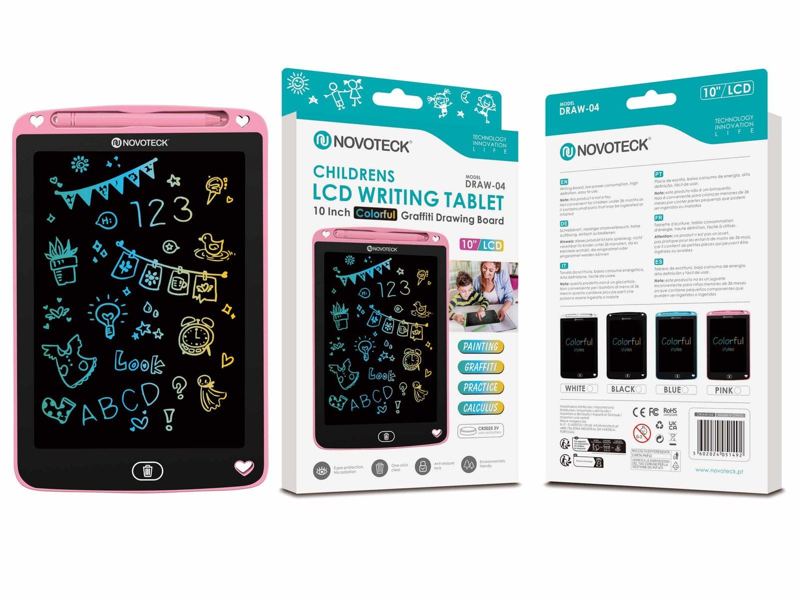 Tablet de Escrita LCD Colorido para Crianças – 10” Polegadas, DRAW-04 Rosa