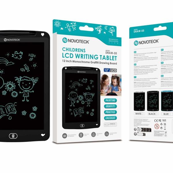 Tablet de Escrita LCD para Crianças - 12'' Polegadas, DRAW-05 Negro