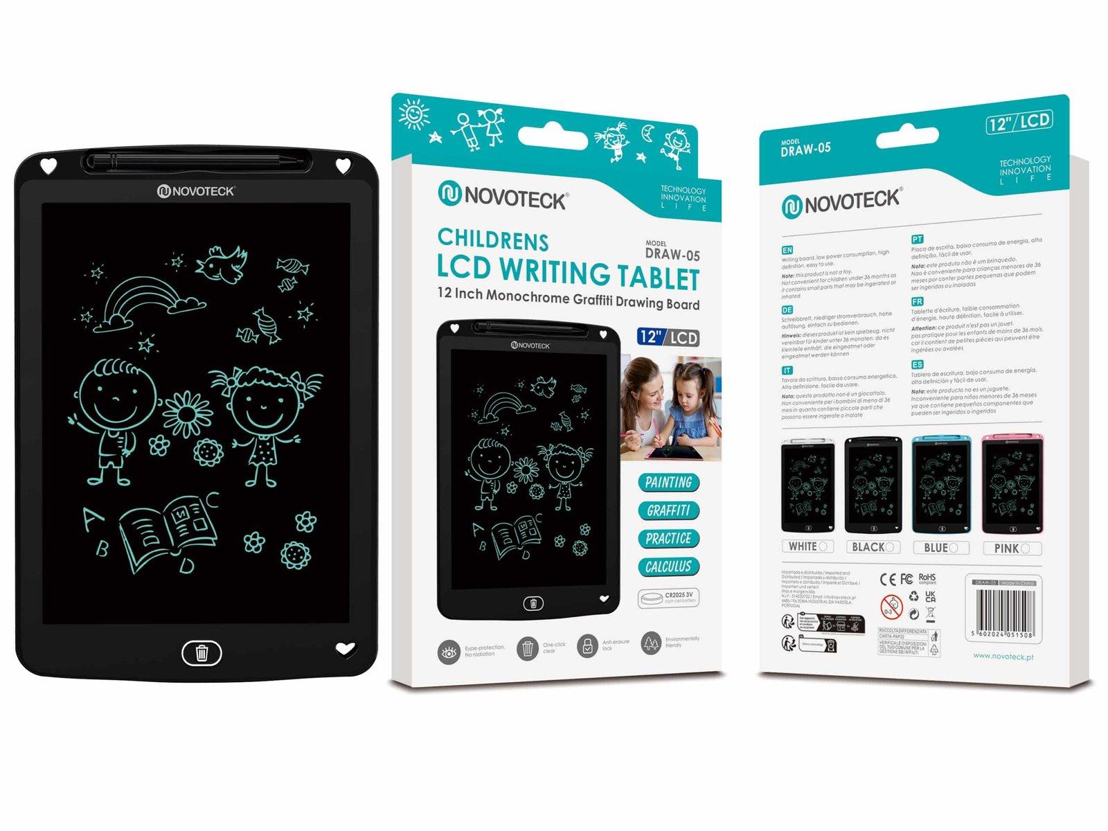 Tablet de Escrita LCD para Crianças - 12'' Polegadas, DRAW-05 Negro