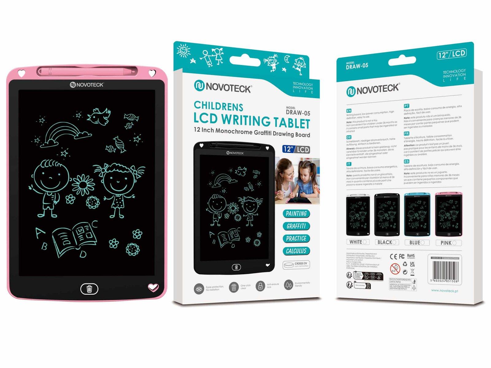 Tablet de Escrita LCD para Crianças – 12” Polegadas, DRAW-05 Rosa