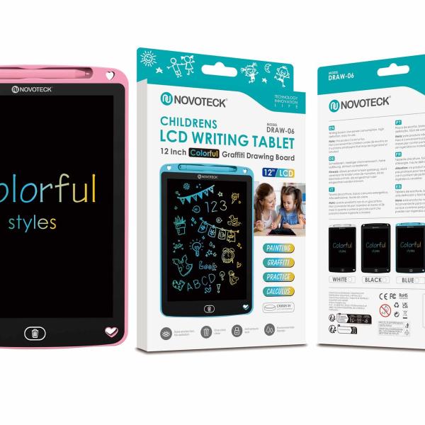 Tablet de Escrita LCD Colorido para Crianças – 12” Polegadas, DRAW-06 Rosa