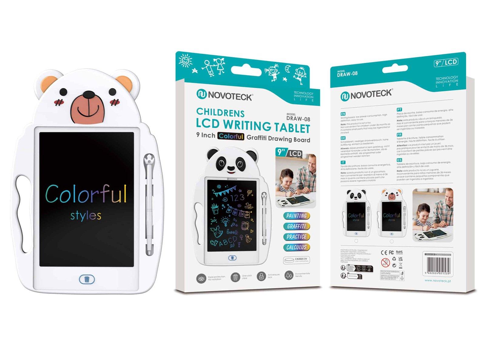 Tablet de Escrita LCD Infantil 9” Polegadas – Cores Vivas, Design de Urso DRAW-08