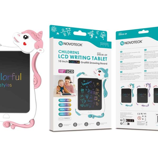 Tablet de Escrita LCD Infantil 10'' Polegadas - Ecrã Colorido, Design de Unicórnio Rosa DRAW-09
