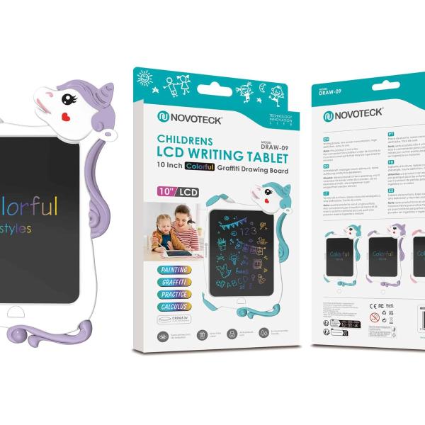Tablet de Escrita LCD Infantil 10” Polegadas – Ecrã Colorido, Design de Unicórnio Roxo DRAW-09