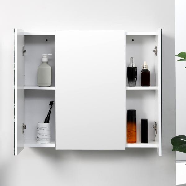 Armário de Casa de Banho com 3 Portas com Espelho Armário de Parede com Prateleiras Internas Ajustáveis 70x15x60 cm Branco
