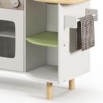 Cozinha de Madeira para Crianças com Máquina de Gelo Lavatório de Aço Inoxidável e Utensílios 84x34x89 cm Branco