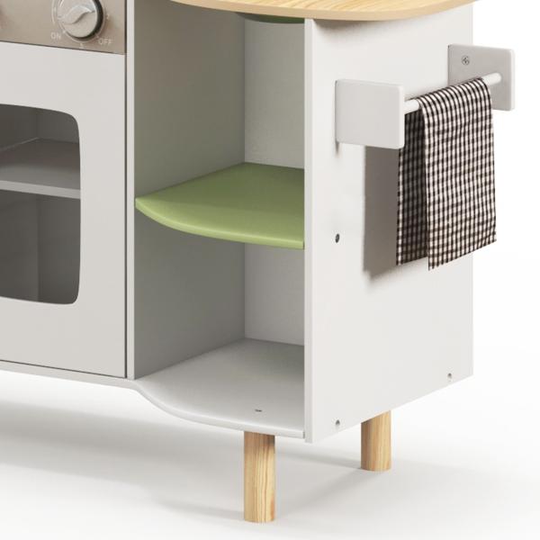 Cozinha de Madeira para Crianças com Máquina de Gelo Lavatório de Aço Inoxidável e Utensílios 84x34x89 cm Branco
