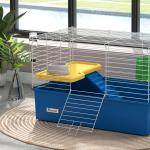 Gaiola para Visons com Bandeja Gaiola para Animais Pequenos com Plataforma Rampa Comedouro e Bebedouro 71x46x47 cm Branco e Azul