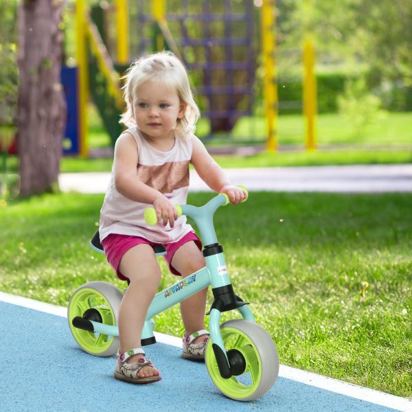 Bicicleta sem Pedais para Crianças de 18 - 48 Meses Bicicleta de Equilíbrio com Assento Ajustável em Altura 66,5x34x47 cm Verde