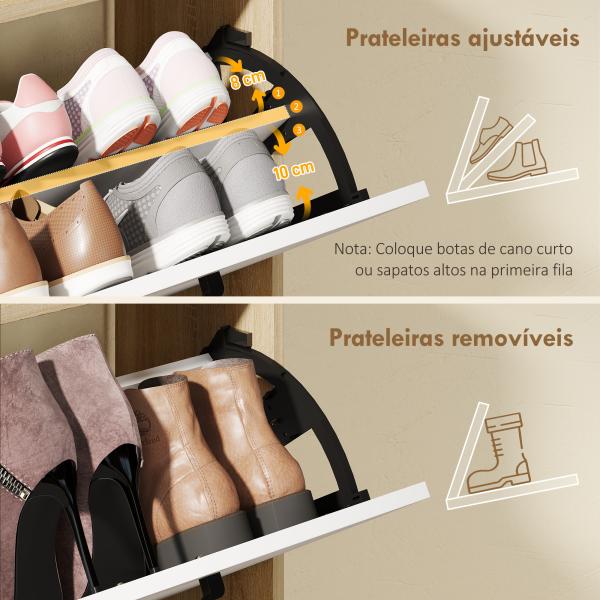 Sapateira Estreita com 3 Prateleiras Laterais e Prateleiras Ajustáveis para 15 Pares de Sapatos 83x24x90,5 cm Madeira e Branco