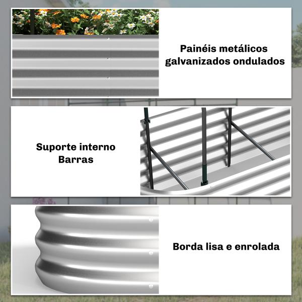 Caixa de Plantio Grande com Cobertura de Estufa e Rede Fundo Aberto para Jardim Terraço 200x60x103 cm Prateado