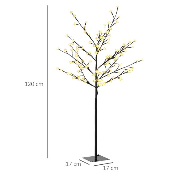 Árvore de Cerejeira com 120 Luzes LED IP44 Candeeiro Decorativo Flor de Cereja com Ramos Flexíveis 17x17x120cm Preto