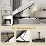 Cama de Casal 140x190 cm com Arrumação Elevatória, Estrutura com Estrado Estofada em Linho Cinzento