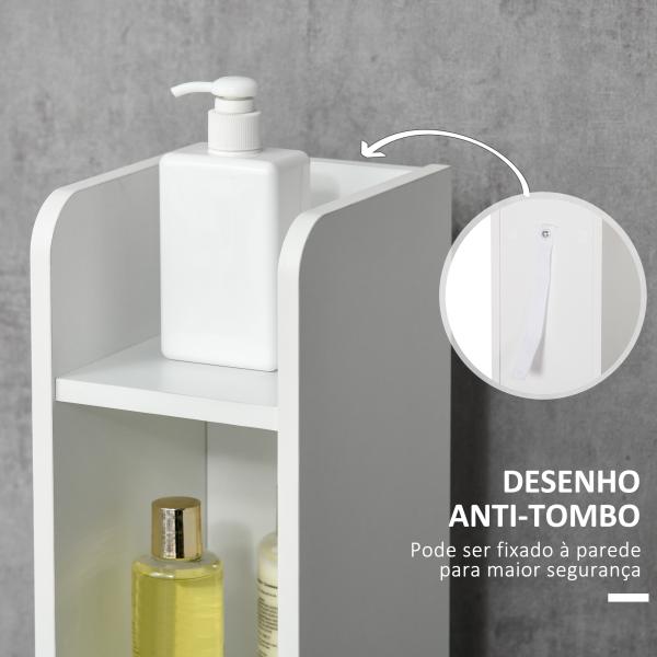 Coluna Casa de Banho com 3 Portas e 3 Prateleiras Abertas Coluna Auxiliar Estilo Moderno 15x17x120cm Branco e Cinza