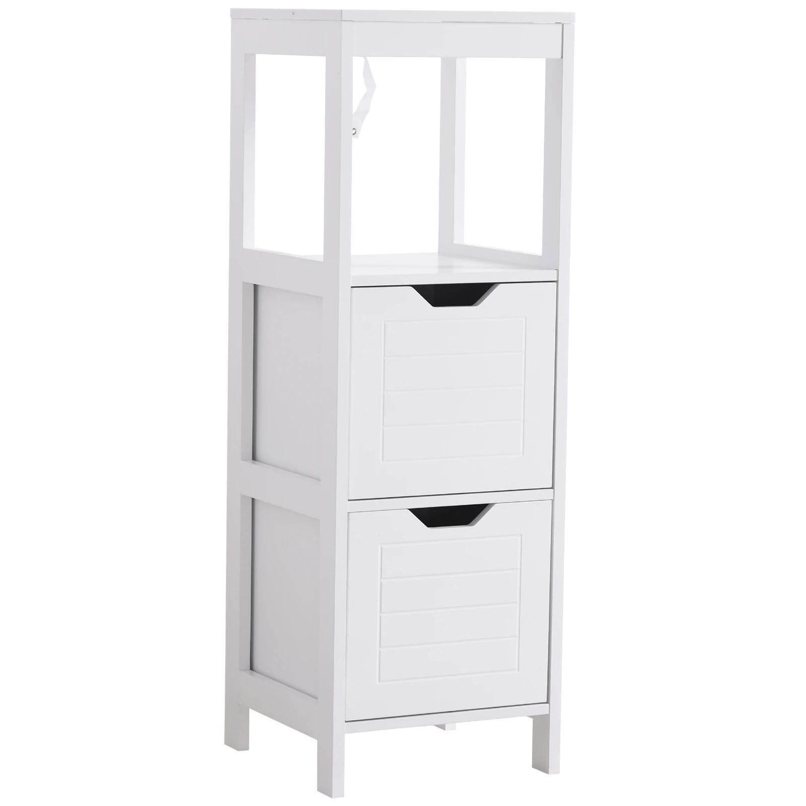 Armário de banheiro com prateleira aberta 2 gavetas 30x30x89 cm Branco