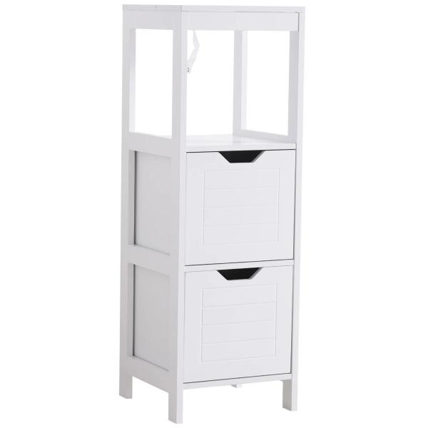 Armário de banheiro com prateleira aberta 2 gavetas 30x30x89 cm Branco