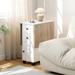 Mesa de Refeição com Rodas Mesa Abatível com 2 Gavetas e Armário Mesa Auxiliar Multifuncional 120x60x76,5 cm Branco