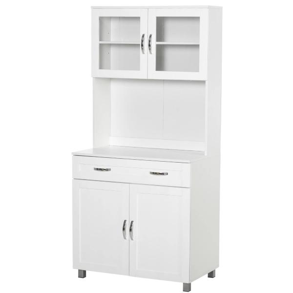 Armário de cozinha com prateleiras internas ajustáveis ​​e gaveta 80x48x170 cm Branco