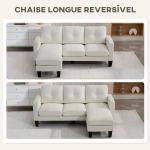 Sofá Chaise Longue Sofá em Forma de L Estofado em Poliéster Sofá de Canto Reversível 186x130x84 cm Creme