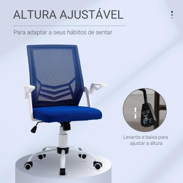 Cadeira de Escritório Ergonômica Giratória com Altura Ajustável Apoio para os Braços Dobrável Suporte Lombar e Encosto Transpirável 62,5x55x94 - 104cm Azul