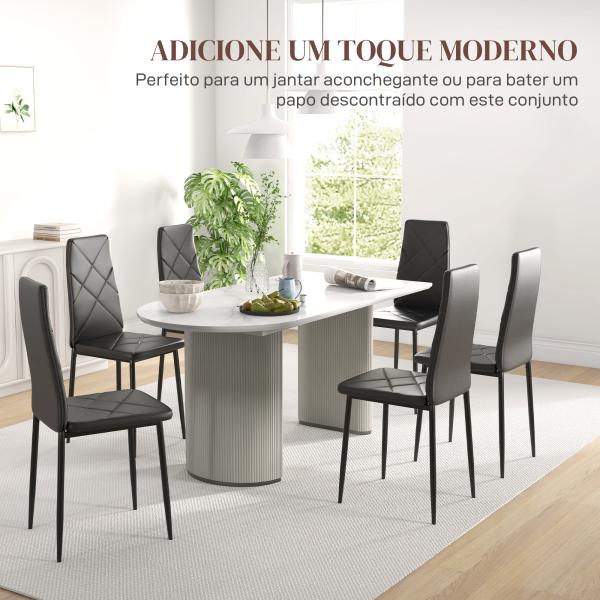 Conjunto de 6 Cadeiras de Sala de Jantar Estofadas em Couro Sintético com Encosto Alto e Pés de Aço 41x50x97cm Preto