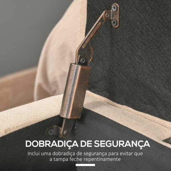 Banco de Armazenamento Acolchoado Banco Estofado em Linho Tampa com Abertura 125x49x41,5 cm Bege