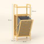 Armário para Roupa de Bambu Móvel Auxiliar para Casa de Banho 40x30x95 cm com 2 Prateleiras Abertas Cesto Amovível Madeira