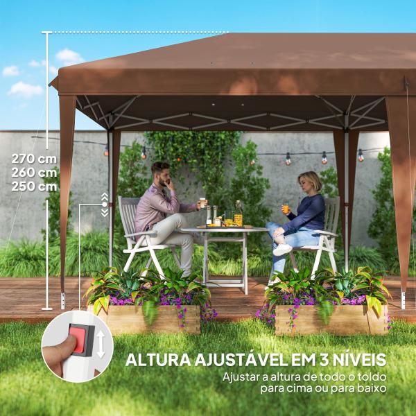 Tenda Dobrável 6x3 m com Altura Ajustável em 3 Níveis Bolsa de Transporte Anti - UV e Estrutura de Aço Castanho