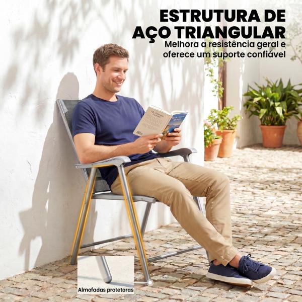 Conjunto de 4 Cadeiras de Campismo Dobráveis Cadeiras de Jardim com Tecido Textilene Respirável 58x62x97 cm Cinza Claro