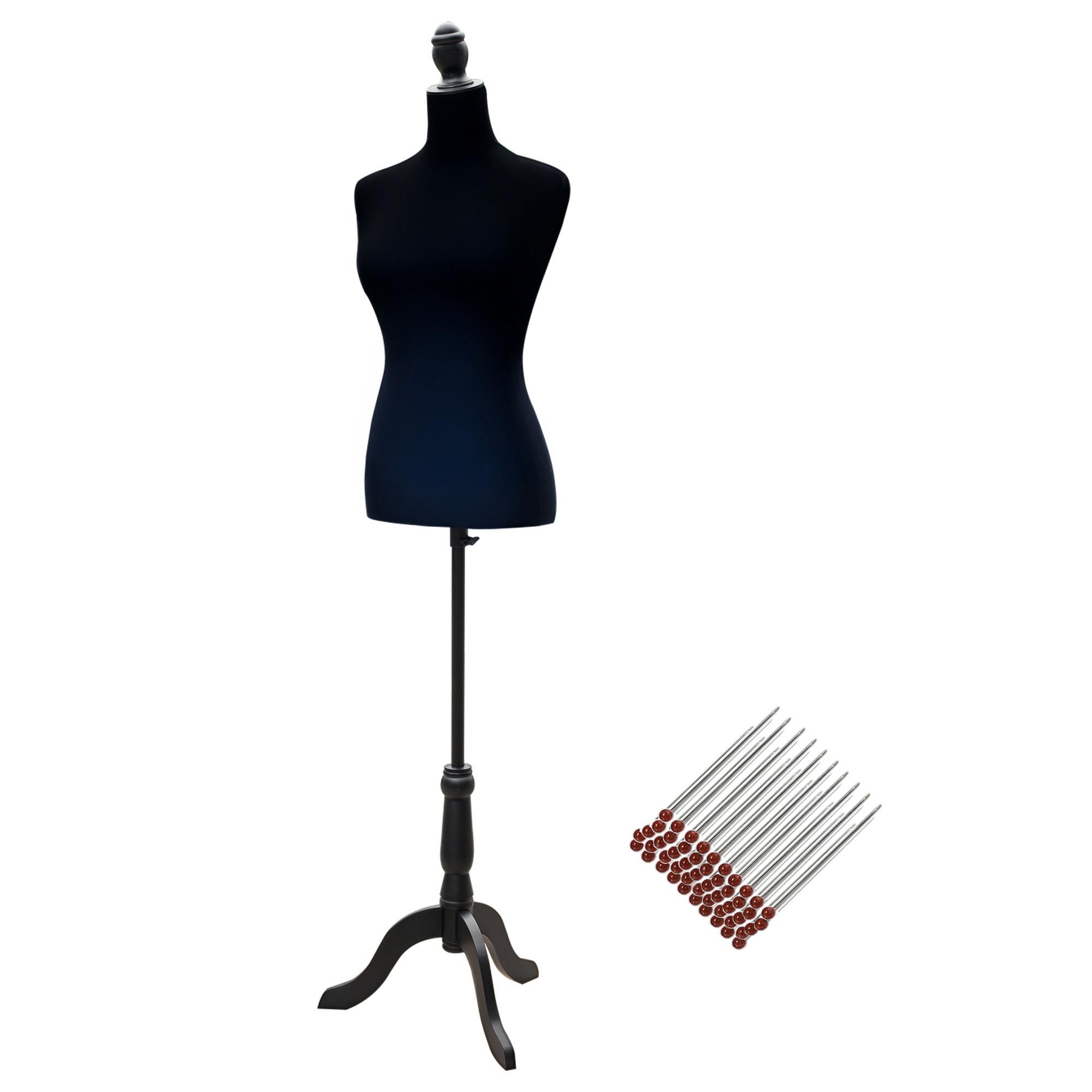 Manequim de Costura Feminino Manequim de Costura Ajustável a 130 - 168 cm com Tripé de Madeira Preto
