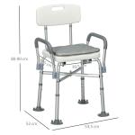 Cadeira de Duche para Idosos com Encosto Apoios de Braço Altura Ajustável Almofada Acolchoada Removível 53,5x52x80 - 90 cm Branco