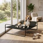 Cama Elevada para Cães Respirável para Cães Pequenos 91x69x29 cm Tecido de Textilene Apoio de Cabeça Preto