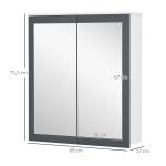 Armário de Casa de Banho com Espelho 2 Portas e Prateleiras Ajustáveis 69x17x75,5 cm Branco e Cinza