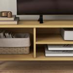 Móvel de TV com 2 Portas e 2 Estantes para Televisores de até 65 Polegadas 150x30x42 cm Madeira e Branco