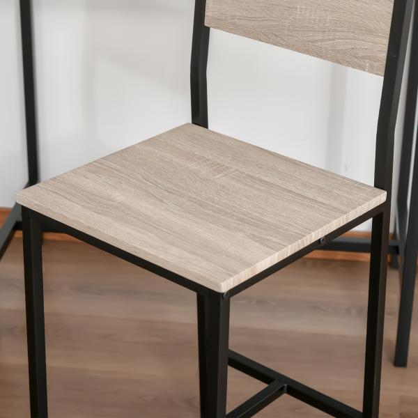 Conjunto de Mesa de Bar com 2 Bancos Conjunto de 3 Peças com 2 Bancos com Encosto e Apoio para Pés Design Industrial Madeira e Preto