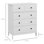 Cómoda de Dormitório com 5 Gavetas e Puxadores Cómoda Alta para Sala de Estar Estúdio Estilo Moderno 74x40x91 cm Branco