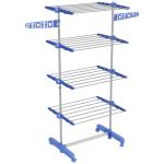 Estendal Vertical Dobrável de 4 Níveis com 6 Rodas 2 Laterais Dobráveis Prateleiras Ajustáveis 142x55x172 cm Azul