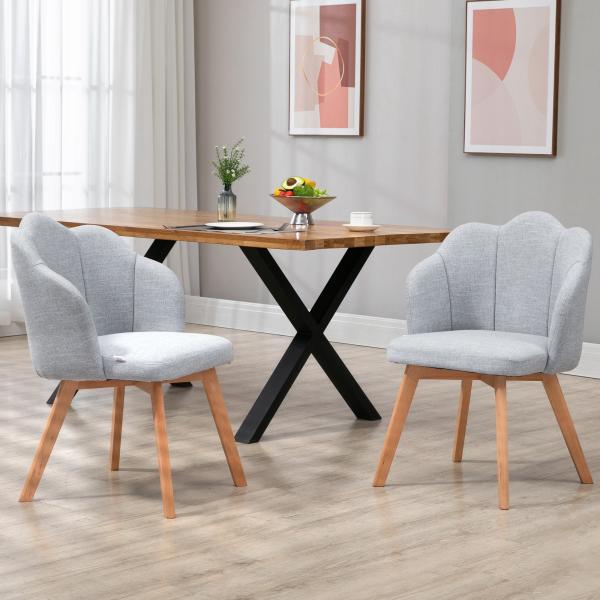 Cadeiras Sala de Jantar Estofada em Linho Sintético com Assento e Encosto Acolchoados Estilo Moderno 58x60x82 cm Azul Claro