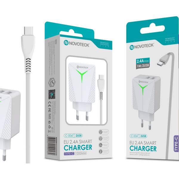 Carregador com Cabo Type - C Branco 2.4A 2 USB Ic Smart C - 006T