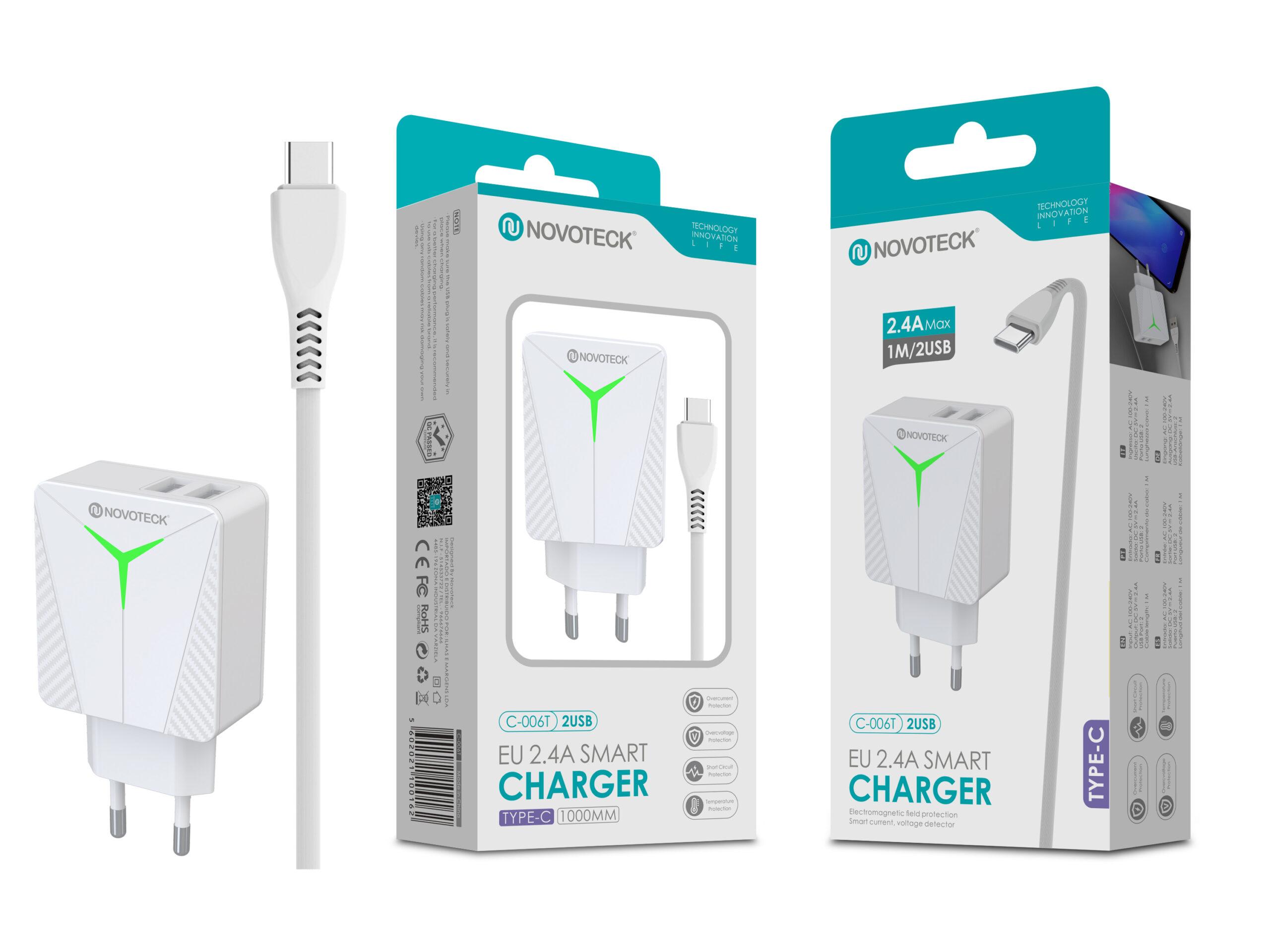 Carregador com Cabo Type - C Branco 2.4A 2 USB Ic Smart C - 006T