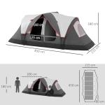 Tenda de Campismo Familiar para 5 - 6 Pessoas Dobrável com 2 Quartos e Bolsa de Transporte Impermeável 450x215x180 cm Cinza