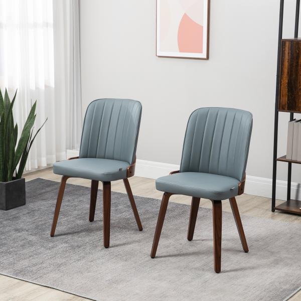 Conjunto de 2 Cadeiras de Sala de Jantar Modernas com Assentos Estofados em PU e Pés de Madeira 47,5x55x85cm Cinza e Madeira