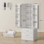 Armário Despenseiro de Cozinha com 2 Portas, 8 Prateleiras na Porta, 2 Gavetas e Prateleiras Ajustáveis, 60x40x159 cm, Branco