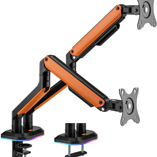 Suporte de Mesa Gaming p/ 2 Monitores 9Kg 17 - 32 (Preto/Laranja) - AISENS